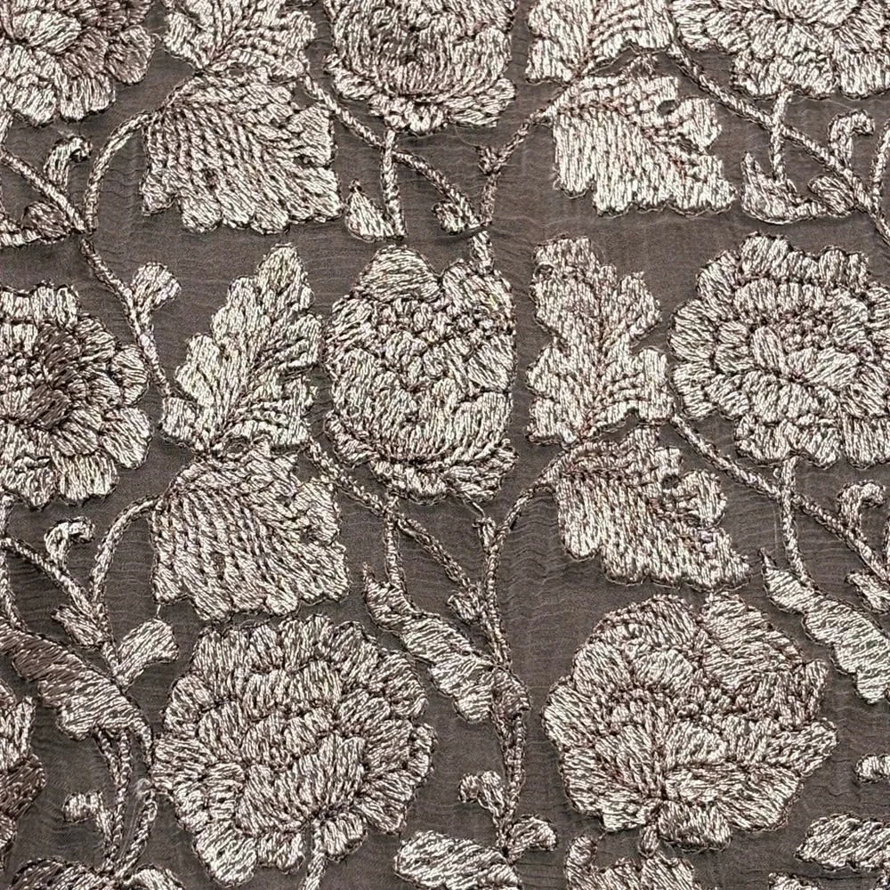 Sundance Angelica Dress Size PM Petite Medium Embroidered Overlay Lined Taupe